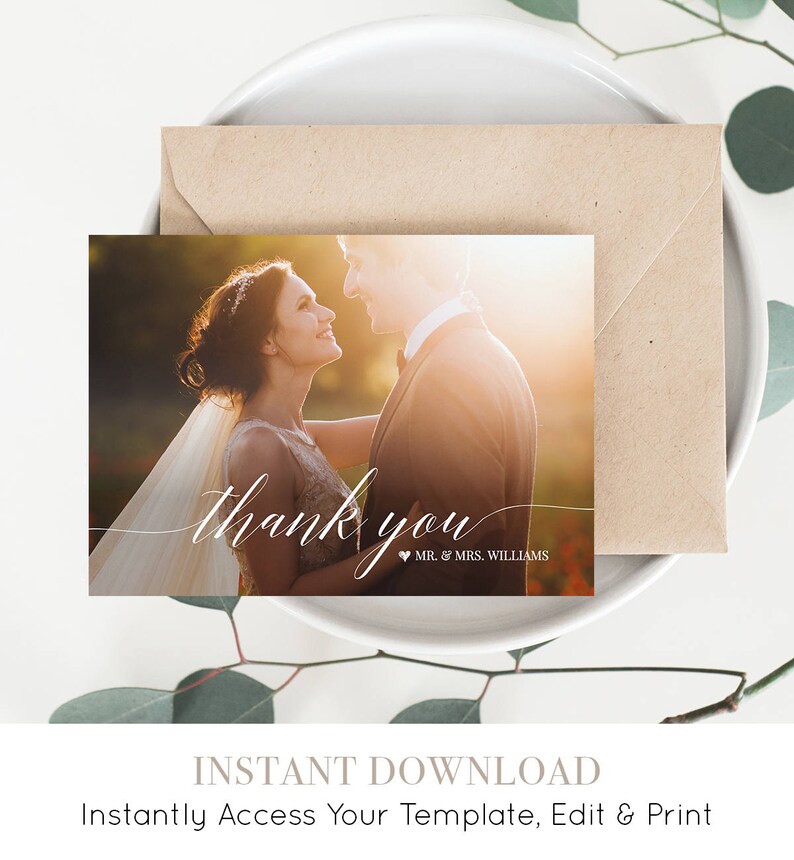 Wedding Photo Thank You Card Custom Thank You Card Folded & Etsy Canada