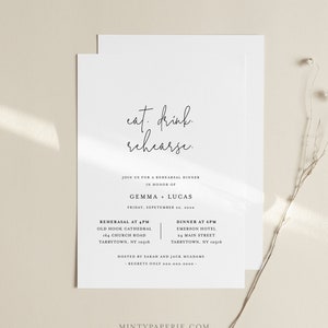 Minimalist Rehearsal Dinner Invitation Template, Modern Simple Rehearsal Invite, 100% Editable, Instant Download, Templett, DIY #095A-154RD