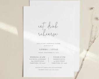 Minimalist Rehearsal Dinner Invitation Template, Modern Simple Rehearsal Invite, 100% Editable, Instant Download, Templett, DIY #095A-154RD