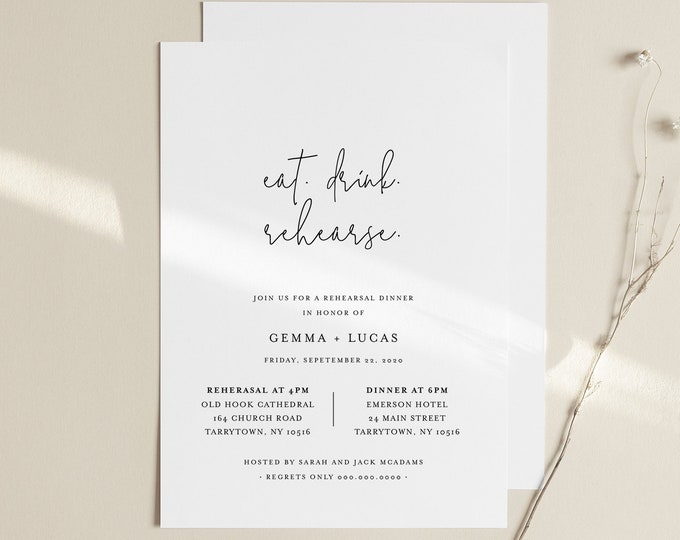 Minimalist Rehearsal Dinner Invitation Template, Modern Simple Rehearsal Invite, 100% Editable, Instant Download, Templett, DIY #095A-154RD