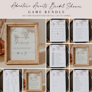 Adventure Bridal Shower Game Bundle, 36 Games, World Map Travel Wedding Shower Game, Editable Template, Instant Download, Templett #0039-BGB
