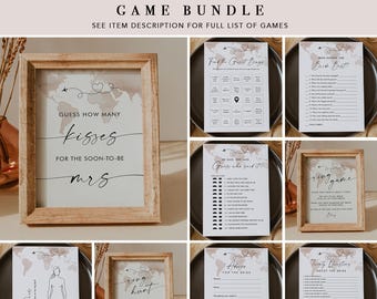 Adventure Bridal Shower Game Bundle, 36 Games, World Map Travel Wedding Shower Game, Editable Template, Instant Download, Templett #0039-BGB