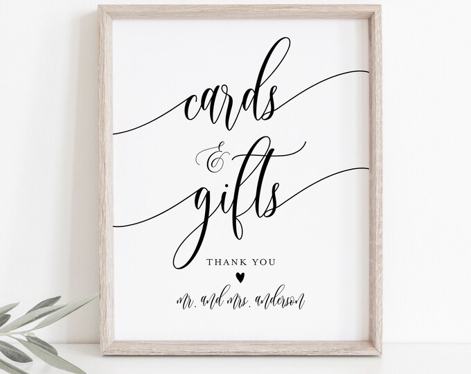 Cards and Gifts Sign, Printable Wedding Gift, Editable Template, Modern Calligraphy, Tabletop Sign, Instant Download, Templett 8x10 #008-08S