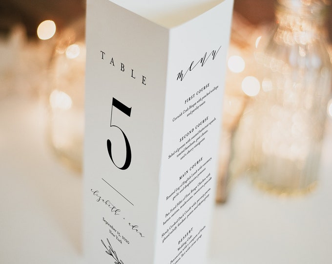 Wedding Table Number Tri-fold Card, 100% Editable, Minimalist Menu, In Lieu of Favors, Loving Memory, Wedding Program, Templett #037-101TT