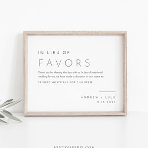 In Lieu of Favors Sign Template, Minimalist Wedding Donation Sign, Editable Charity Card, Instant Download, Printable, Templett #094-03S