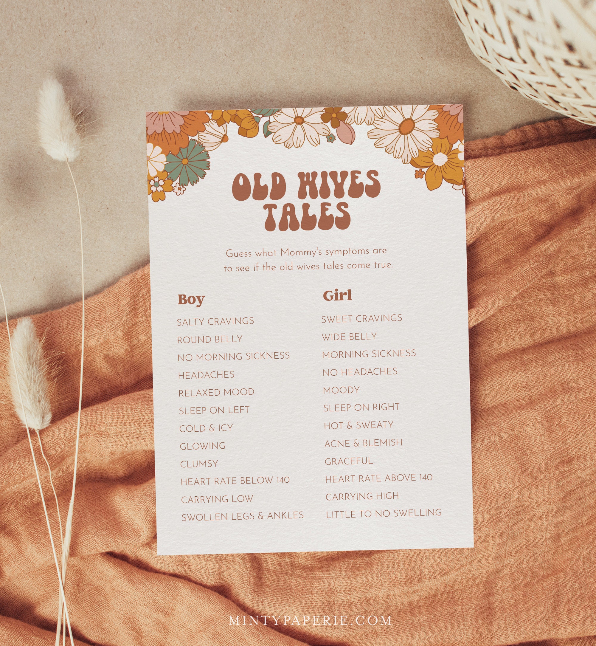 Old Wives Tale Game Retro Groovy Baby Shower Game Gender