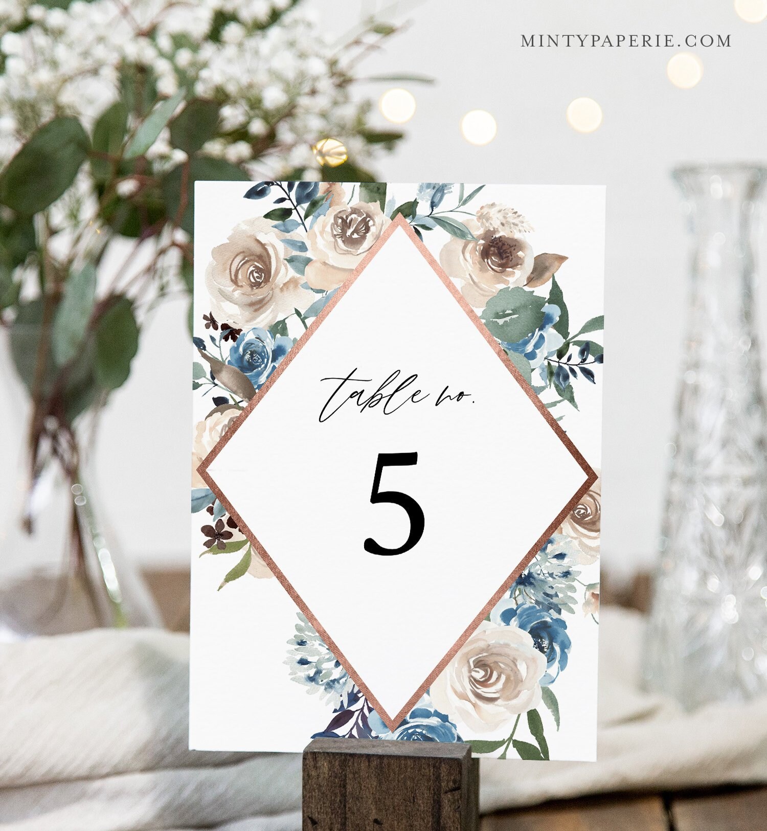 Rustic Floral Table Number Card Blue Floral Wedding Table Card Template Instant Download Unlimited Table Numbers Templett 077 147tc