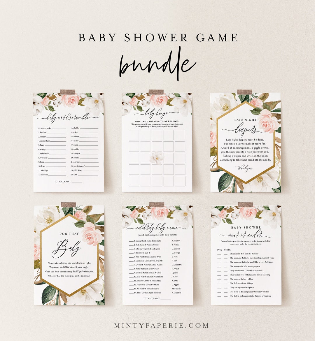 Baby Shower Game Bundle,magnolia Cotton, Editable Templates