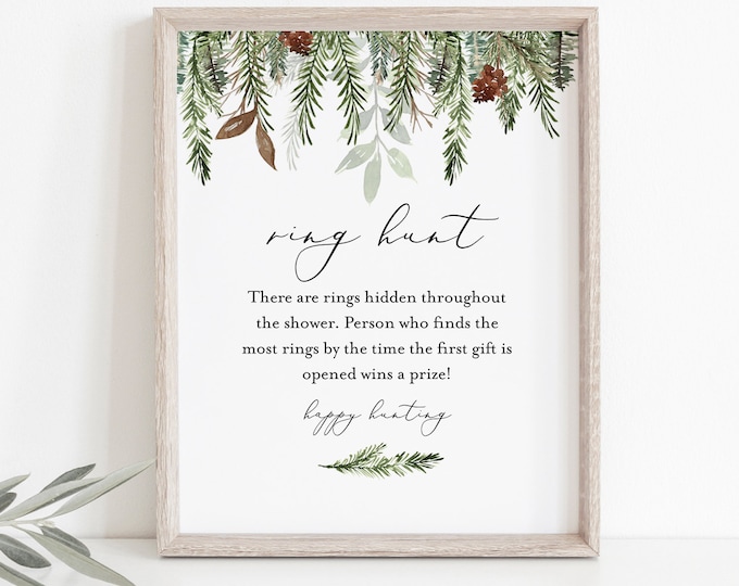 Ring Hunt Bridal Shower Game, Winter Pine Ring Game Template, Bridal Shower Printable, Editable, Instant Download, Templett #0017-348BG