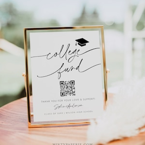 College Fund Sign, Venmo Future College Donatie, Graduation Fund Gift, QR Code, Bewerkbare sjabloon, Instant, Templett, 8x10 #0032-84S