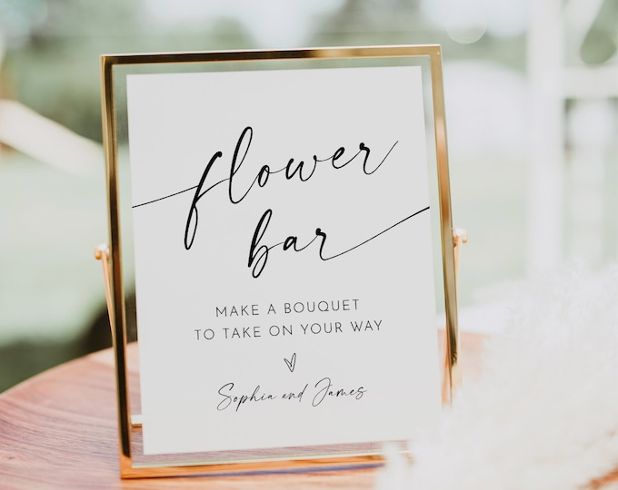 Flower Bar Sign, Minimalist Modern Bridal Shower / Wedding Favor, Build Your Bouquet, Instant, Editable Template, Templett #0034W-54S