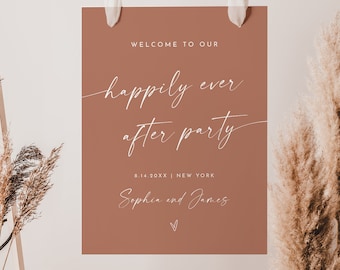 Happily Ever after Party Welcome Sign, Bohemian Wedding Sign, Bridal Shower, Editable Template, Templett, 18x24, 24x36 #0034T-328LS