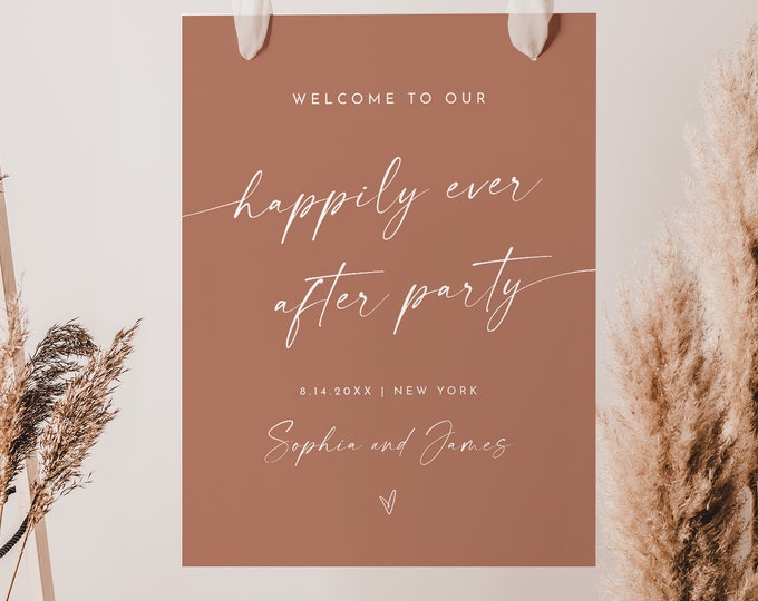 Happily Ever after Party Welcome Sign, Bohemian Wedding Sign, Bridal Shower, Editable Template, Templett, 18x24, 24x36 #0034T-328LS