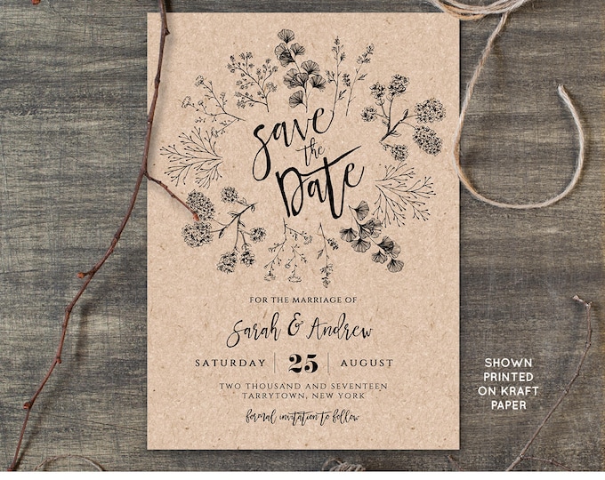 Rustic Save the Date Template, Instant Download, Printable Kraft Wedding Save the Date, Fully EditableTemplate, Digital, DIY #018-107SD