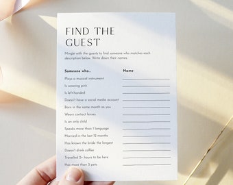 Find the Guest Bridal or Baby Shower Game, Icebreaker Game, Editable Template, Personalize Text, Instant Download, Templett #0026-38BRG