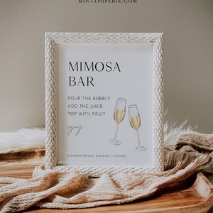 Mimosa Bar Sign & Tag, Bridal Shower Mimosa Sign, Wedding Mimosa Bar, Bubbly Bar, Editable Template, Instant Download, Templett #0026B-08S