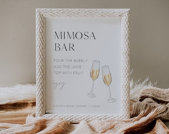 Mimosa Bar Sign & Tag, Bridal Shower Mimosa Sign, Wedding Mimosa Bar, Bubbly Bar, Editable Template, Instant Download, Templett #0026B-08S