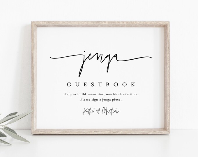 Jenga Guestbook Sign, Editable Template, Printable Guest Book, Minimalist Wedding Tabletop Sign, Instant Download, Templett 8x10 #0009-40S