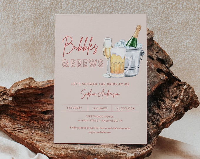 Bubbles and Brews Western Bridal Shower Invitation Template, Brews and Bubbly Bridal Shower Invite, Printable, Editable, 5x7 #055-334BS