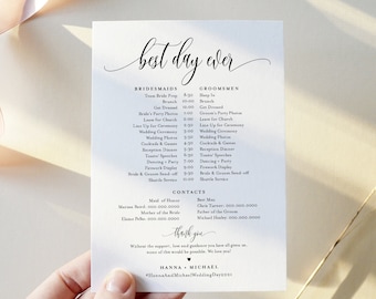 Bridal Party Schedule, Minimalist Wedding Timeline, Order of Events, Itinerary for Bridesmaid & Groomsmen, Editable, Templett #008-102BPT