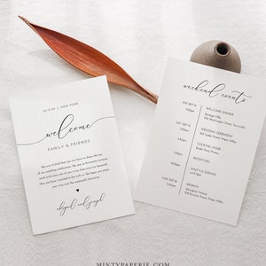 Plantilla de carta de bolsa de bienvenida, nota de bolsa de bienvenida de boda, itinerario de boda imprimible, agenda, descarga instantánea, plantilla editable #024-105WB