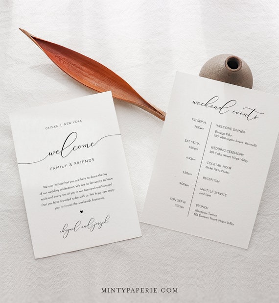 Mexico Wedding Welcome Bag Itinerary Editable Note Card