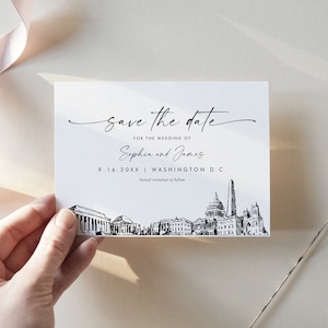 Washington DC Skyline Save the Date, Destination Wedding Washington DC Wedding Date, Editable Template, Instant, Templett, 5x7 #0047-212SD
