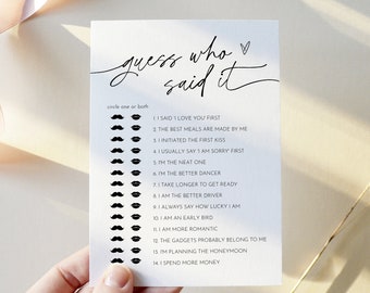 Guess Who Said It Game, Minimalist Bridal Shower Game, Editable Template, Instant Download, Templett, 5x7 #0032-05BRG