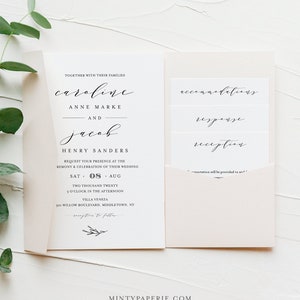 Ensemble d’invitations de mariage de poche, cartes d’invitation et de clôture de calligraphie minimaliste, téléchargement instantané, modèle 100 % modifiable, Templett #037PF
