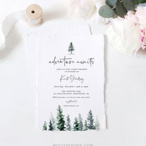 Baby Shower Invitation, Rustic Pine Tree Winter Baby Shower, Adventure Awaits, Editable Template, INSTANT DOWNLOAD, Templett 073-133BA image 3