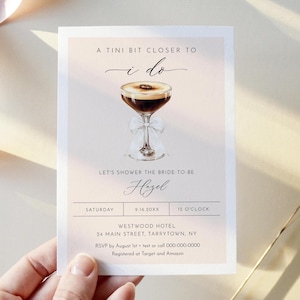 Tini Bit Closer to I Do Bridal Shower Invitation Template, Espresso Martini with Bow, Instant Download, Editable, Templett #0070-366BS