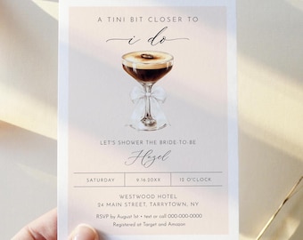 Tini Bit Closer to I Do Bridal Shower Invitation Template, Espresso Martini with Bow, Instant Download, Editable, Templett #0070-366BS