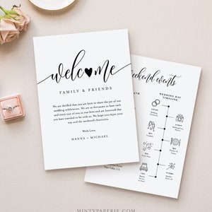 Wedding Timeline & Welcome Letter Template, Minimalist Wedding Welcome Bag Order of Events, INSTANT DOWNLOAD, 100% Editable Text #008-134WB