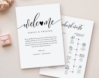 Wedding Timeline & Welcome Letter Template, Minimalist Wedding Welcome Bag Order of Events, INSTANT DOWNLOAD, 100% Editable Text #008-134WB