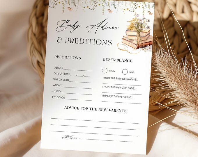 Wishes For Baby Card, Advice & Predictions for Baby, New Chapter Story Book Baby Shower, Editable Template, Templett, 5x7 #0066-29BAG