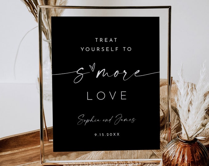 S'mores Sign, S'mores Favor Sign, Classic Black Wedding, S'more Love, Editable Template, Instant Download, Templett, 8x10 #0034B-57S