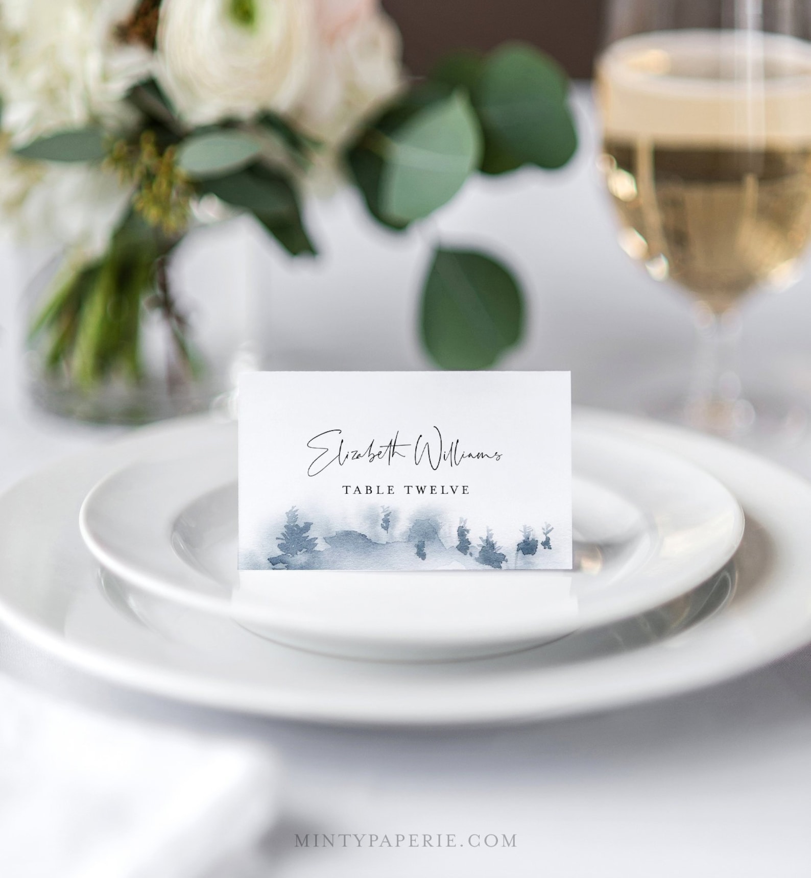 Winter Wedding Place Card Template Printable Rustic Pine - Etsy