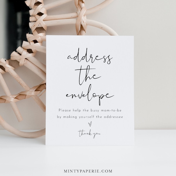 Address the Envelope Sign, Write Your Address, Minimalist Bridal / Baby Shower, 100% Editable Template, Instant Download, Templett #0031-19S