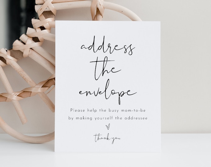 Address the Envelope Sign, Write Your Address, Minimalist Bridal / Baby Shower, 100% Editable Template, Instant Download, Templett #0031-19S