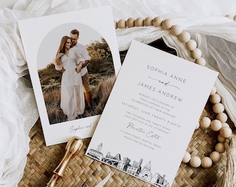 Austin Wedding Invitation Set, Austin Texas Skyline, Photo Card, Editable Template, Includes Invite, RSVP, Details, Templett #0047