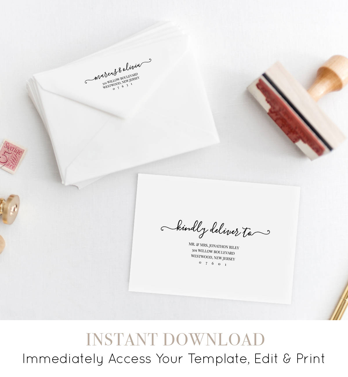 Modern Calligraphy Envelope Template Printable Wedding Envelope 