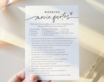 Wedding Movie Quotes Bridal Shower Game Template, Minimalist Bridal Shower Printable, Editable, Instant Download, Templett #0032-25BRG