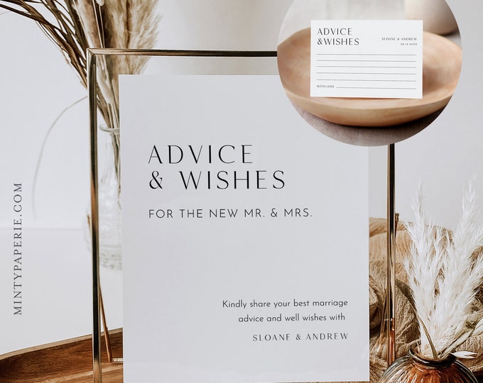 Advice & Wishes Sign and Card, Guest Book Printable, Well Wishes, Editable, Instant Download, Templett, 8x10 Sign, 3.5x5 Card #0026B-02S