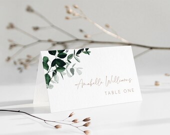 Greenery Wedding Place Card Template, Printable Watercolor Buffet Card, Editable Seating Card, Templett, Flat and Tent Card #033-216PC 205PC
