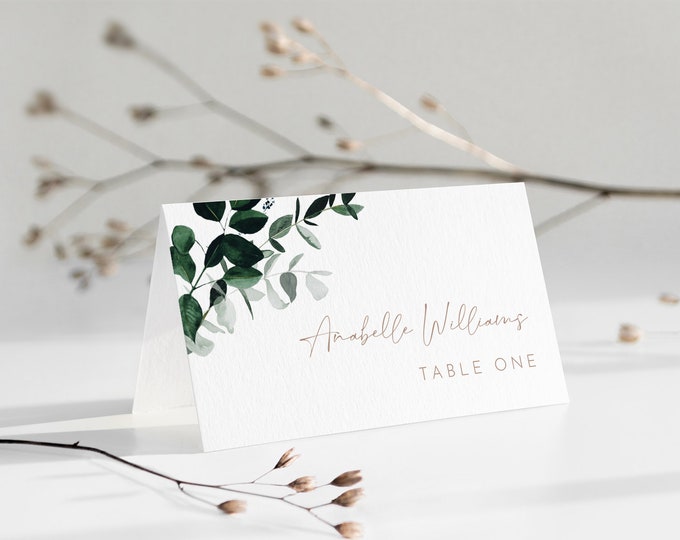 Greenery Wedding Place Card Template, Printable Watercolor Buffet Card, Editable Seating Card, Templett, Flat and Tent Card #033-216PC 205PC