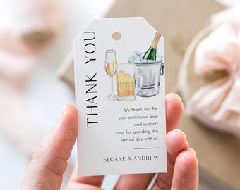 Bubbles and Brews Favor Tag for Bridal Shower or Wedding, Champagne and Beer Thank You Tag, Editable Text,, Templett, 2x3.5 #0026D-210FT