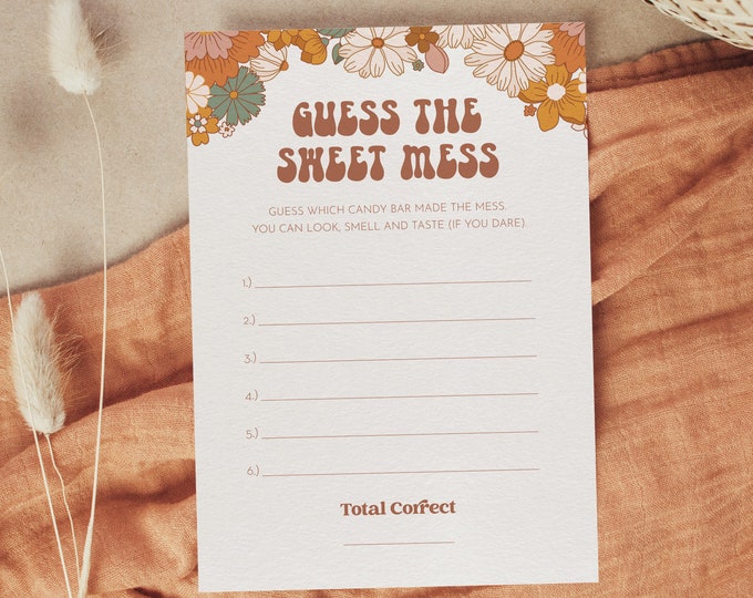Guess the Sweet Mess, Groovy Baby Shower Game, Candy Bar Game, Dirty Diaper Game, Editable Template, Instant Download, Templett #050-332BASG