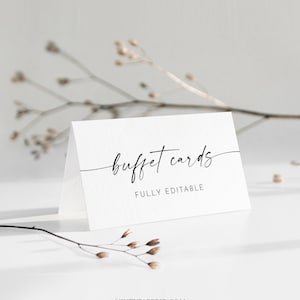 Modèle de carte de buffet minimaliste, étiquette alimentaire, buffet de mariage moderne imprimable, téléchargement immédiat, texte modifiable à 100 %, Templett #0034W-111BC