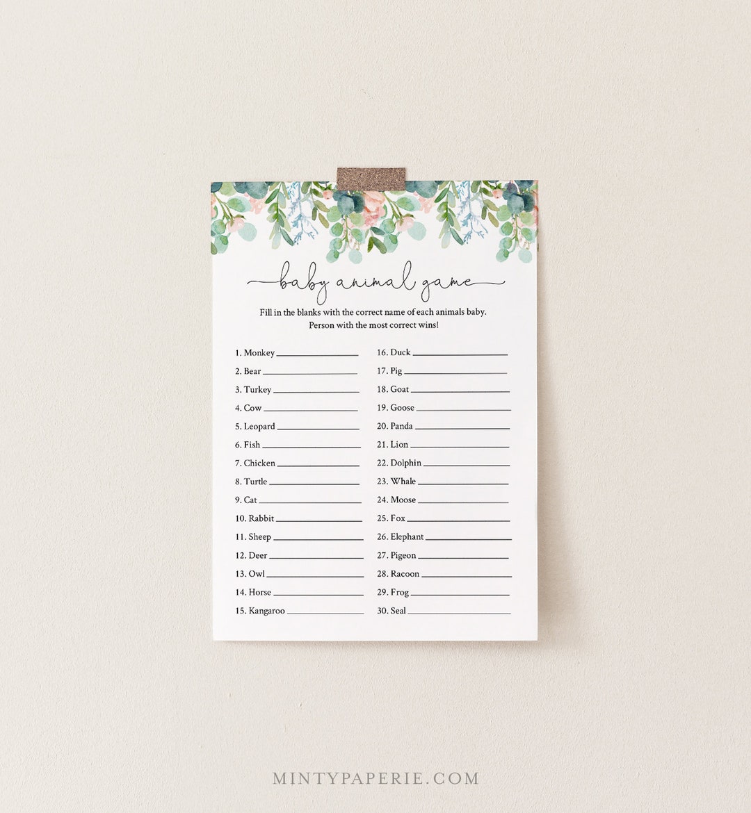 Baby Animal Game Printable Baby Shower Game Editable - Etsy