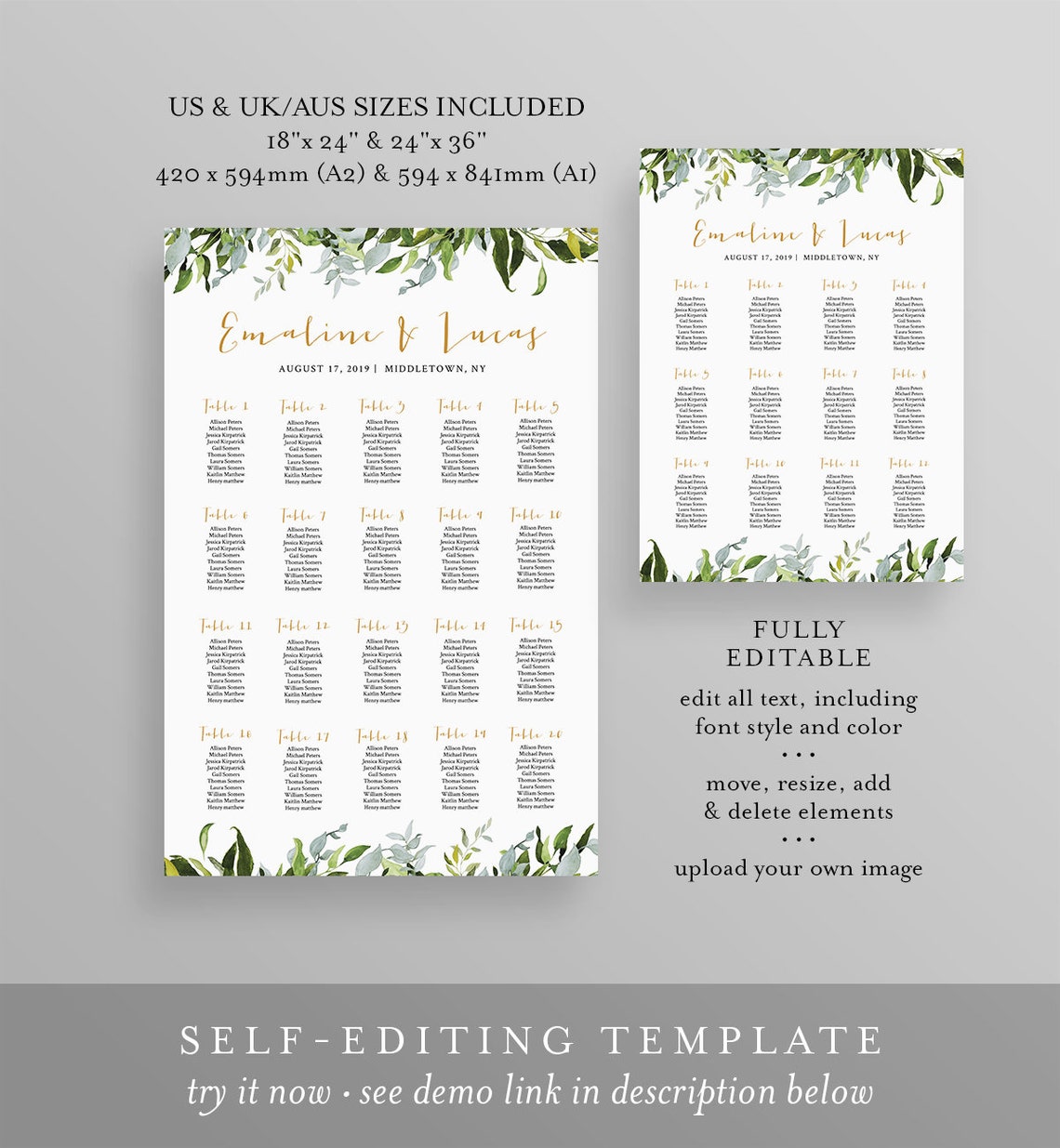 Editable Seating Chart Template, Printable Wedding Seating Sign ...